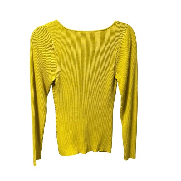 By Anthropologie Sweetheart Sweater Ribbed Knit Dark Yellow Womens Large - Picture 7 of 7